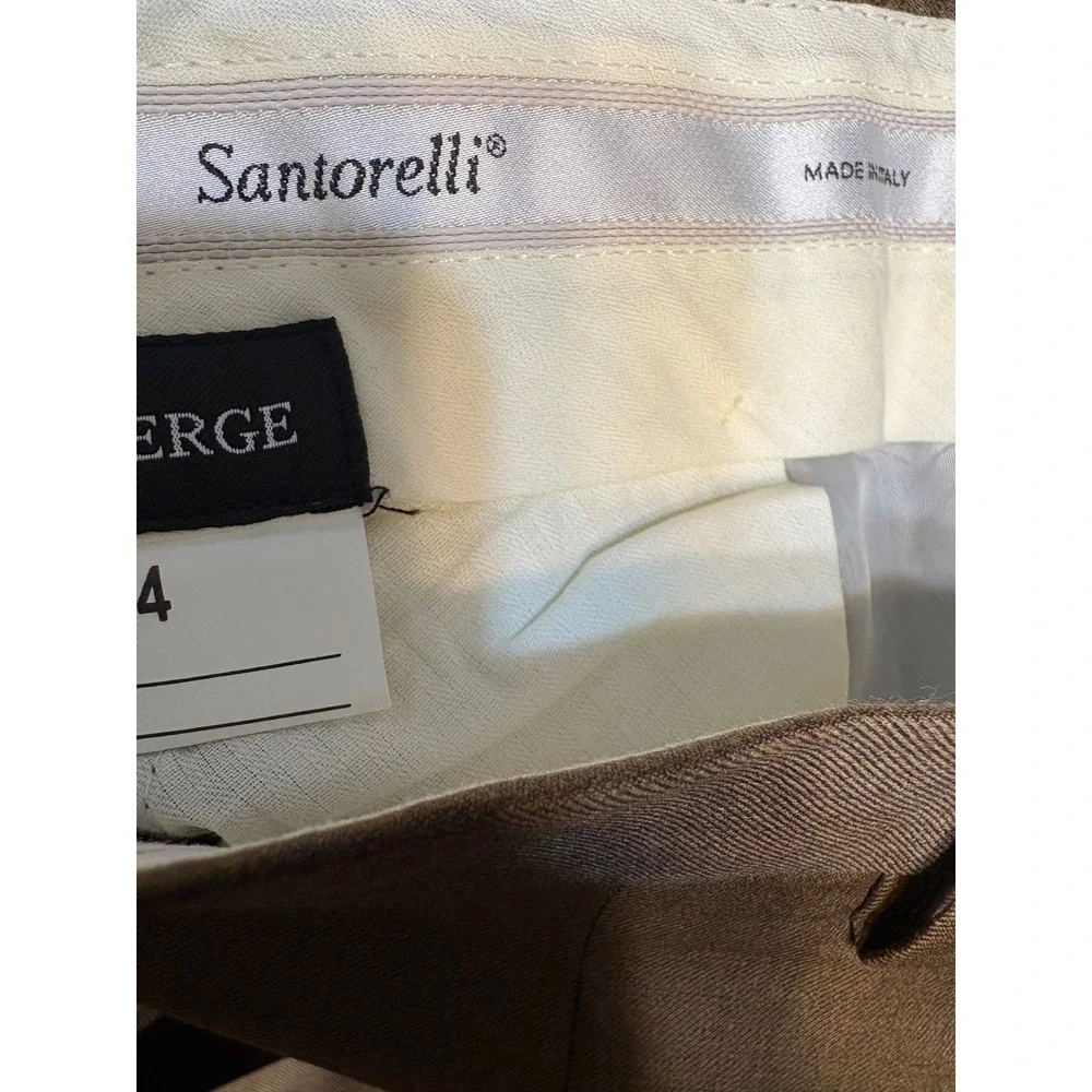 Santorelli Romeo Luxury Serge Tobacco Brown Dress Pants Mens 34 Made in Italy